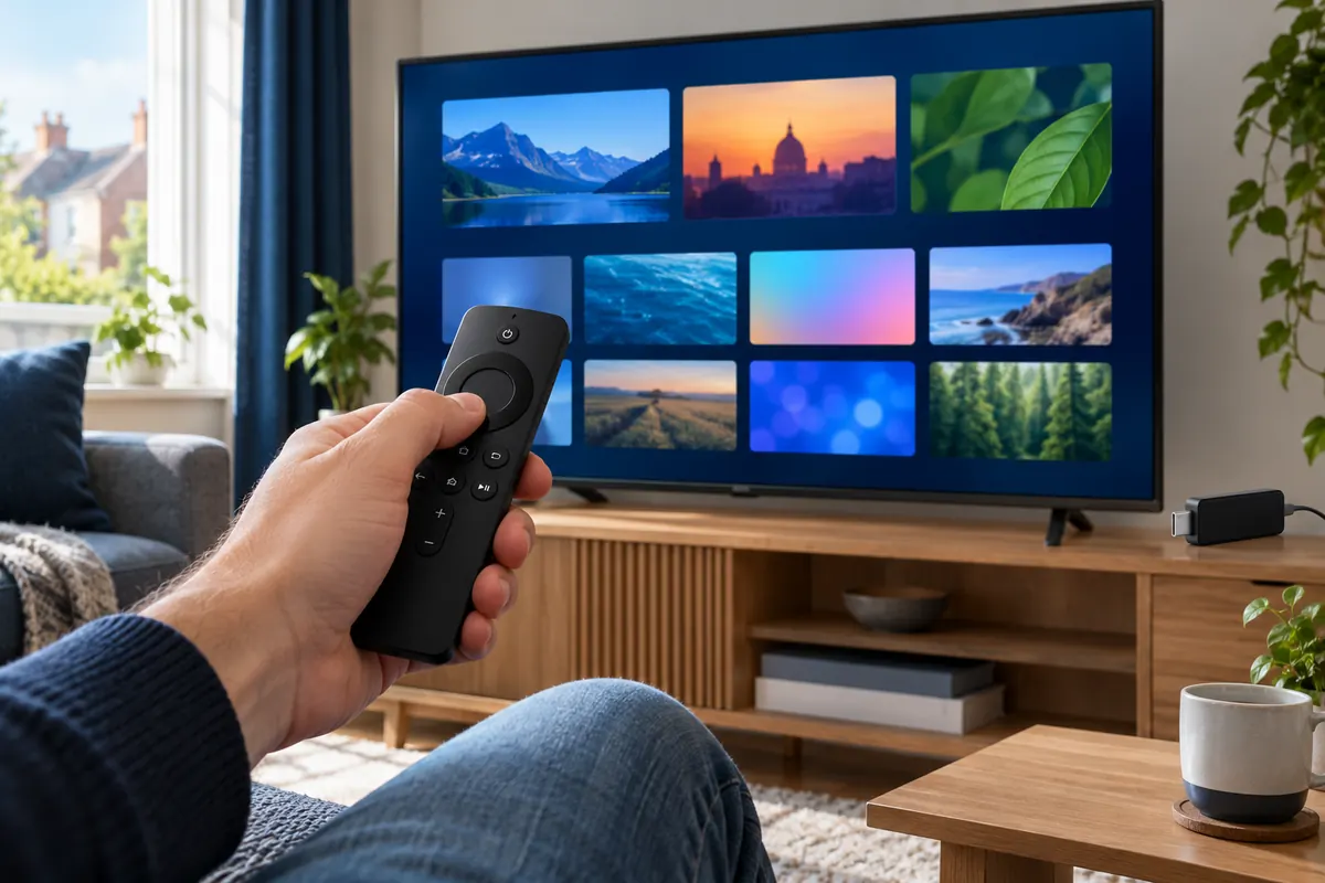 Remote control used during IPTV UK app setup on a television